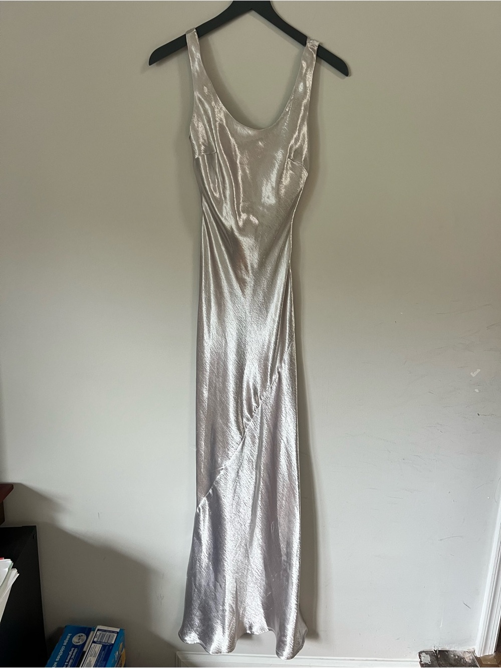 Liquid Silver Satin Maxi Slip Dress